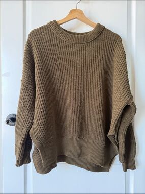 aerie Olive Green Oversized Crewneck Sweater